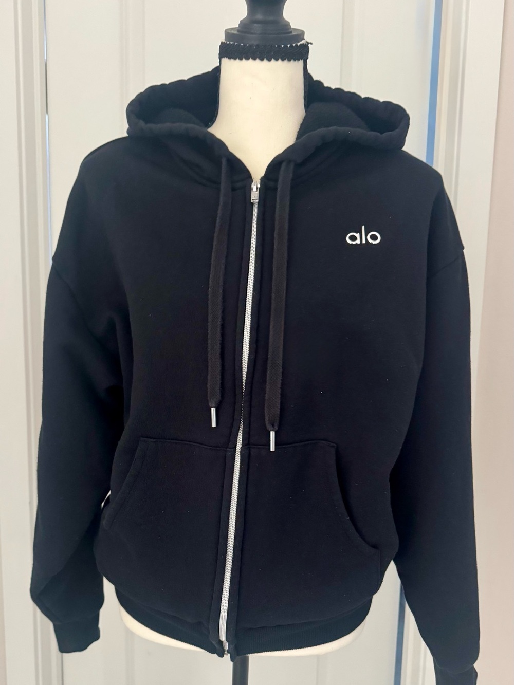 ALO Yoga Black Kids Zip-Up Hoodie with Hood